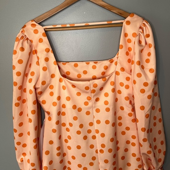 NWT ASOS Curve Square Neck Long Sleeve Wrap Mini Dress Orange Polka Dot - Picture 7 of 12